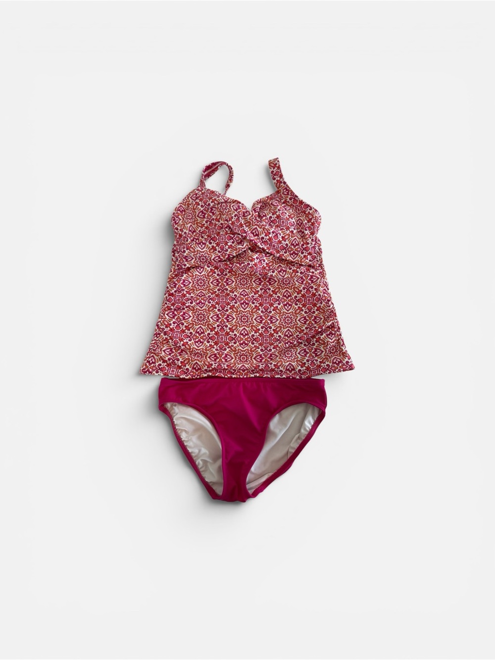 Lands' End Pink Floral-Print Tankini Two-Piece Swim Set